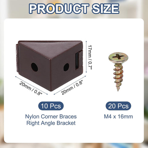0.8"x0.8"x0.7" 10 PATIKIL Plastic Corner Braces, Pcs L-Shape Shelf Support Corner Brace Nylon Right Angle Brackets