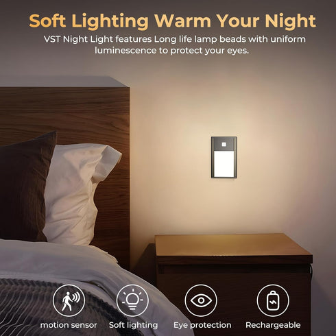 (2.68 inch 3000K 3Pack VST Motion Sensor Step Night Lights, Rechargeable Battery Powered Stair Lights with Magnetic