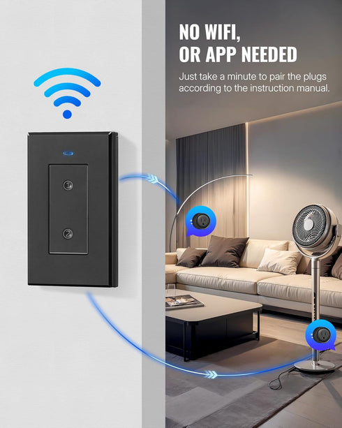 100ft (1 2 H05RC1206 Black Remote Control Outlet Plug, WILAWELS Wireless Light Switch, On Off Remote Switch Outlet