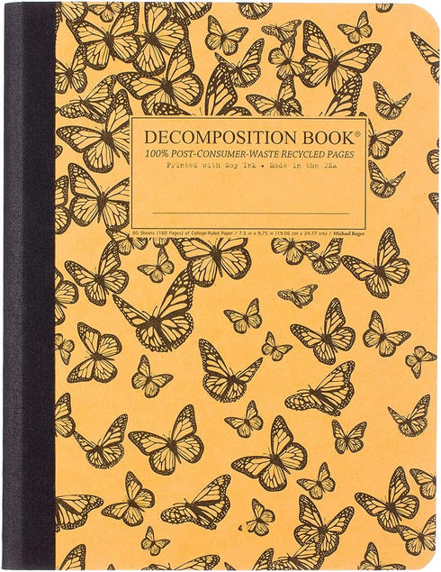Decomposition Composition Notebook, Monarch Migration, 9.75 x 7.5, 160 College Ruled Pages, 100% Recycled Paper