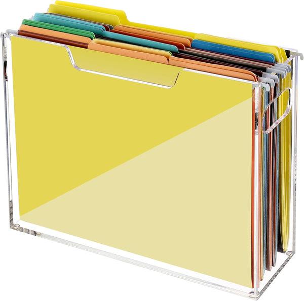 Hanging File Folder Organizer, Clear Portable File Box with Handle, Acrylic Storage for Desk, Office, Home, School - 1