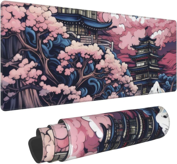 Beautiful Pink Clouds Art Gaming Mouse Pad XL, Large Non-Slip Rubber Mousepad, Long Extended 31.5'' X 11.8''