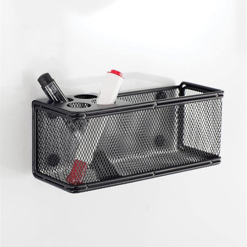 Safco Products Onyx Mesh Marker Organizer Basket – Steel Mesh, 8”W x 3.25”D x 3”H, Magnetic Back, Wall Mount
