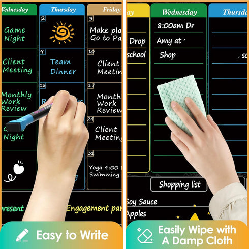 MaxGear Black Magnetic Calendar for Refrigerator, 16x12 - Monthly & Weekly Dry Erase Board with 7 Markers & Eraser