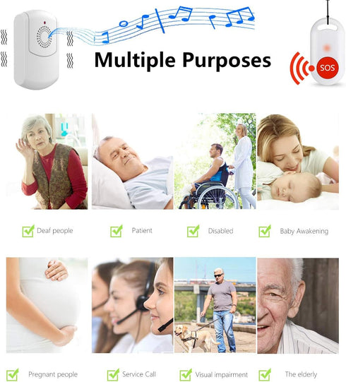 Caregiver Pager Wireless Call Button System, Personal Alert Panic Button for Home Elderly Nurses Calling System