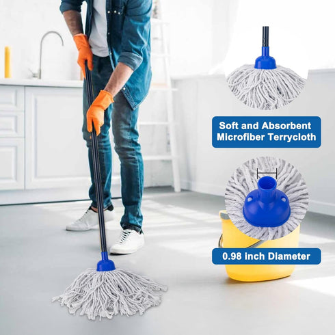 KeFanta Mop for Floor Cleaning, 2 Pcs Cotton String Wet Mops Replacement Head Refill with 0.8" Diameter Mop Handle