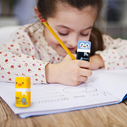 Performore 6 Pack of Cute Pencil Erasers for Kids - Mixed Fun Style Animal Themed with Clean Up Roller Pencil Rubber