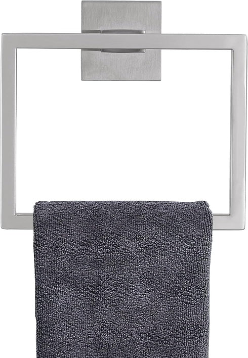 TNOMS Brushed Towel Ring, Modern Square Hand Towel Bar for Bathroom, Wall Mount Stainless Steel.