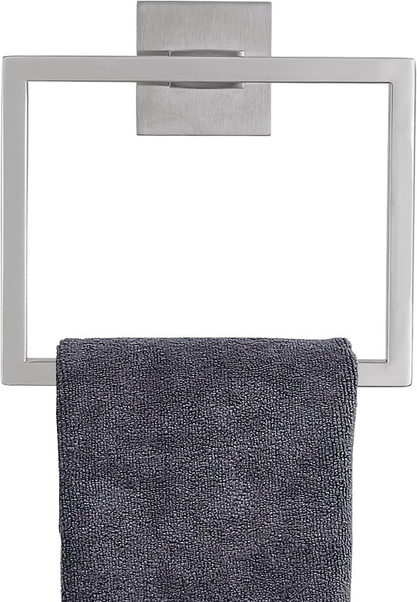 TNOMS Brushed Towel Ring, Modern Square Hand Towel Bar for Bathroom, Wall Mount Stainless Steel.