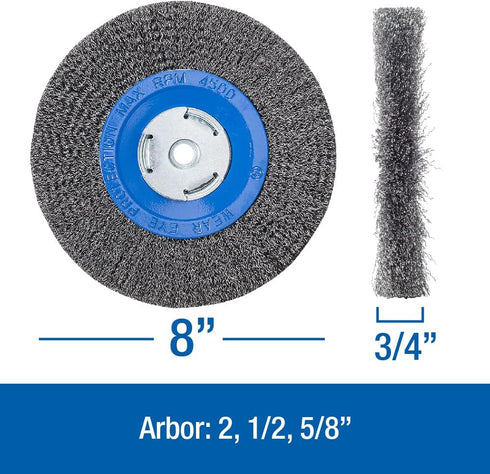 Mercer Industries 183020 - 8" x 3/4" x 2", 1/2", 5/8" Crimped Wire Wheel, .014 Carbon Steel
