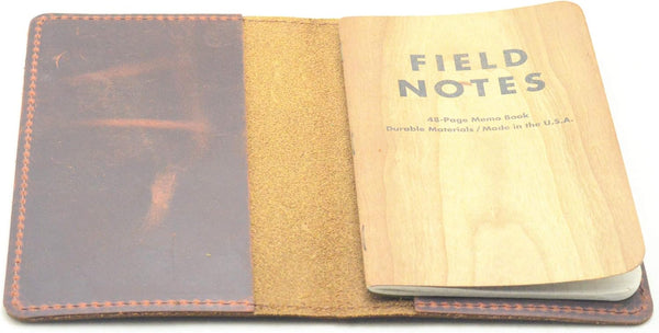JJNUSA Distressed Leather Checkbook Journal Cover for Field Notes, Pocket Size 3.5" X 5.5" Vintage Brown