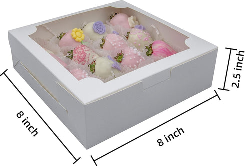 20pcs 8x8x2.5 Inch White Bakery Boxes Cookie Boxes with Window Treat Boxes Dessert Boxes for Cookie,Pastry,Donut,Muffins,Chocolate,Cupcake and Pie