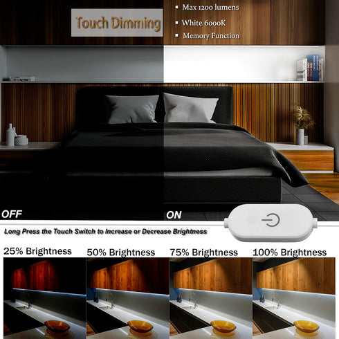 10FT Dimmer 12V Dimmable Cabinet,Bedside,Counter,Shelf,TV 6000K Under Cabinet LED Lighting kit, LED Strip Lights