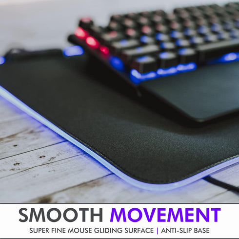 Tilted Nation RGB Gaming Mouse Pad - Large LED Desk Mat with 8 Adjustable Light Modes, Non Slip Rubber Base