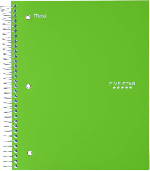 Five Star Spiral Notebooks, 3 Subject, Wide Ruled, 150 Sheets, 10-1/2" x 8", Assorted Colors, 6 Pack (73449)