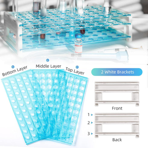Annhua Plastic Test Tube Rack for 16mm Tubes, Holds 50, Detachable Tube Holder Tray