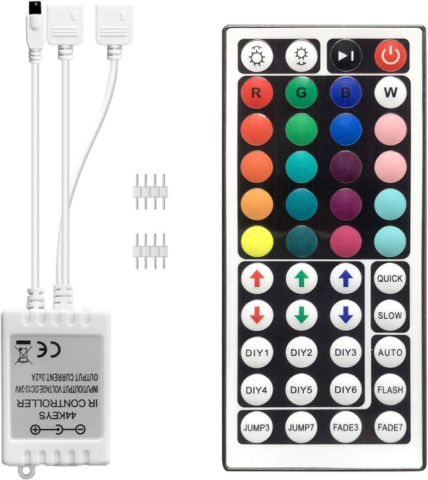 Yiliaw 2-Port 44 Key IR Remote Controller, RGB Control Box for 2835 3528 5050 LED Light Strip - Dual Outputs