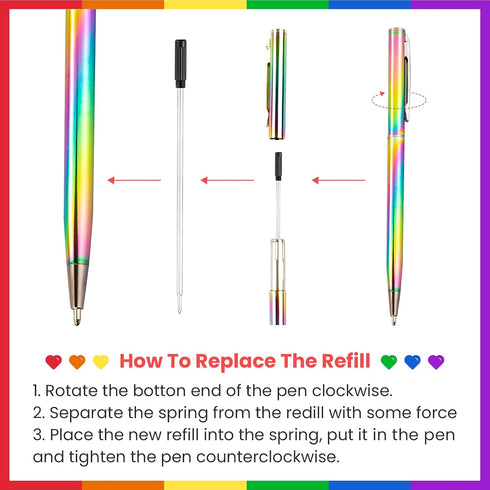 RONRONS 6 Pack Rainbow Slim Retractable Ballpoint Pen - Black Ink Metal Pen for Office School Supplies