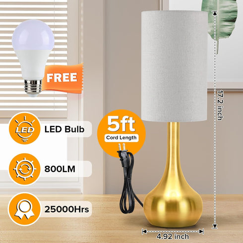 3-Way Dimmable, (Bulb Touch Gold Table Lamp for Nightstand, Space Saving & No Assembly Required, Upgraded Small Bedside