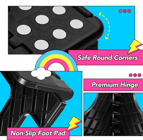 Stool,11 Inch Black,1 Pack Delxo Folding Step Non-Slip Foldable Step Stools for Kids and Adults,Portable Foldable Step