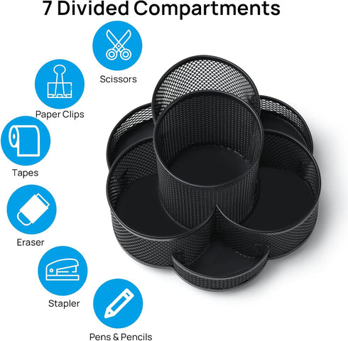 Pen Holder for Desk, Rotating Pencil Holder, Black Cup Organizer for Office