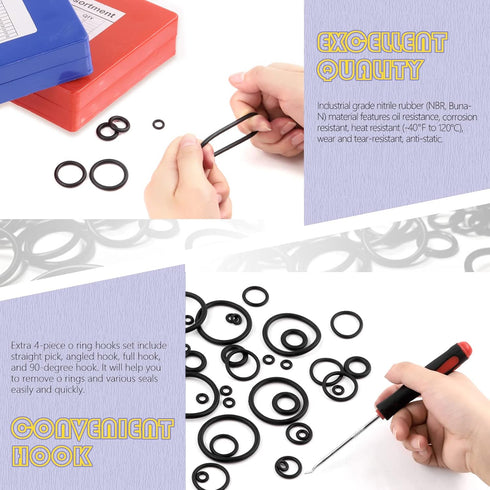 Swpeet 834Pcs O-Ring Washer Assortment Kit, SAE and Metric, Nitrile Rubber for Plumbing and Automotive