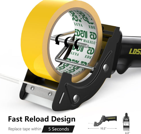 Rapid-Replace Packing Tape Dispenser Gun, Lightweight Ergonomic Heavy Duty Tape Cutter for Carton and Box Sealing