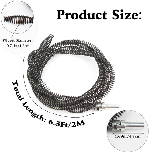 YankMooM Drain Snake Cable with Drill Connector 6.5Ft Flexible Plumbing Auger Replacement Cable for Clog Remover
