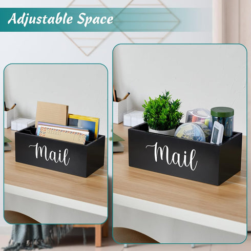 DRASTAR Wooden Mail Organizer with 3 Slots, Black Countertop Mail Holder, Desktop Sorter for Home Office Accessories