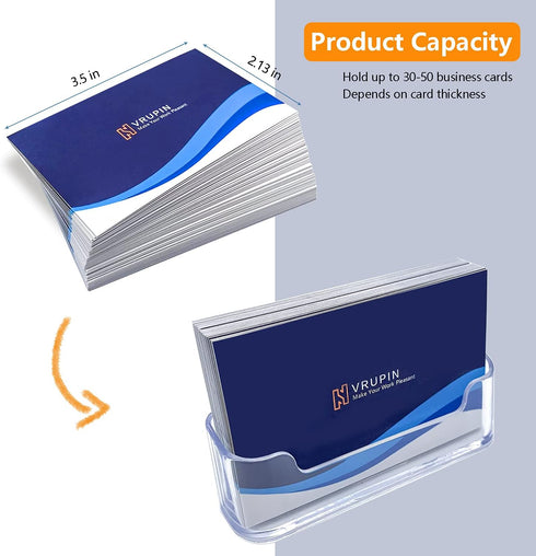 vrupin 4 Pack Acrylic Business Card Holder for Desk, Fits 30-50 Business Cards, Display Stand for Exhibition
