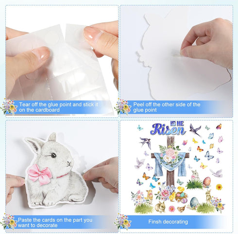 Easter Bulletin Board Decorations, He is Risen Cutouts with Glue Point for Spring Jesus Resurrection Classroom Decor