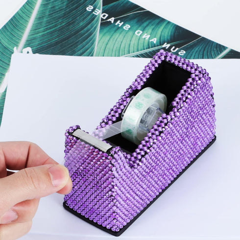 Bling Crystal Luxury Handmade Diamond Desktop Tape Dispenser - Fashion Girls Women Office (Purple)
