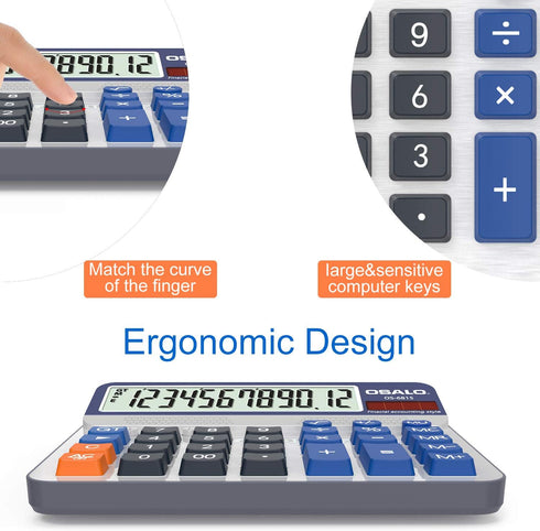 Desktop Calculator, Extra Large 5in LCD Display, 12-Digit Big Button Accounting Calculator for Office & Home