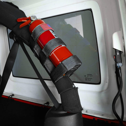 Adjustable Roll Bar Fire Extinguisher Mount Holder for 3 lb Jeep Wrangler Unlimited, Black with USA Flag
