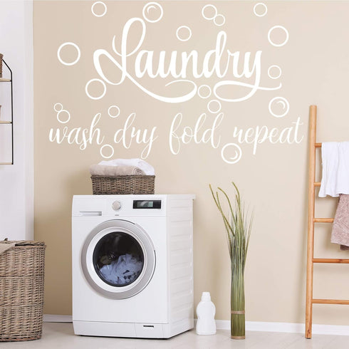 Zonon Laundry Room Sign Decals Decor, Funny Wash Dry Fold Repeat Wall Stickers for Bathroom Home Decorations