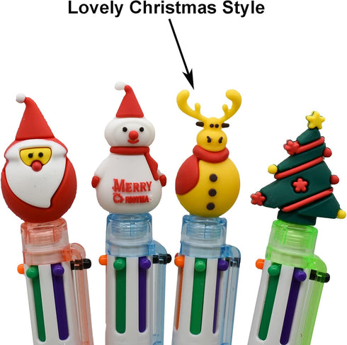 Maydahui 12PCS Christmas Multicolor Ballpoint Pens, 6-in-1 Retractable Printing Pens for Christmas Party