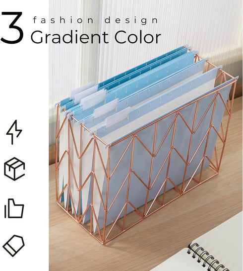 Y YOMA 6 Pack Gradient Hanging File Folders - Decorative Letter Size Folder Organizer for Filing Cabinet, Lake Blue