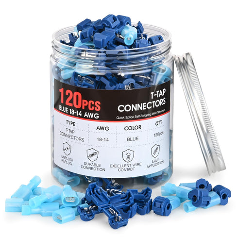 Nilight 120PCS/60 Pairs Quick Splice Disconnect Wire Terminals, T-Tap Spade Connectors for 16-14 AWG Male Female