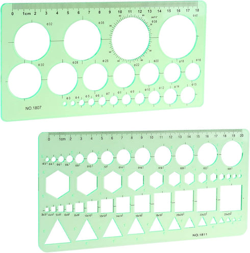 Circle Template & Geometric Drawings Templates Scale Drafting Stencils for Artist Design Drawing Aids 2 PACK