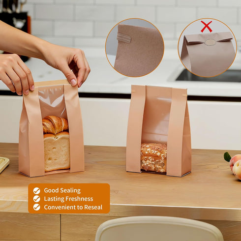 100Pcs 13.78.23.7in 80g 100 Sourdough Bread Bags with Window Bread Bags for Homemade Bread, Thick Coated Kraft
