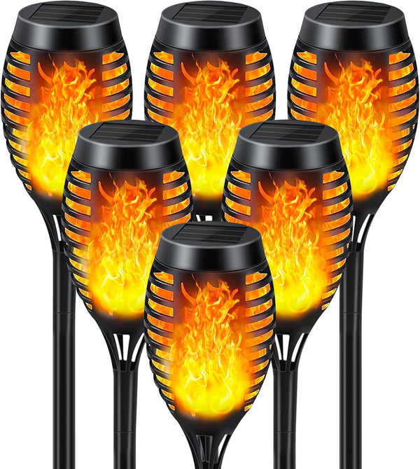 Solar Lights Outdoor 6 Pack, Solar Torch Light with Flickering Flame, Waterproof