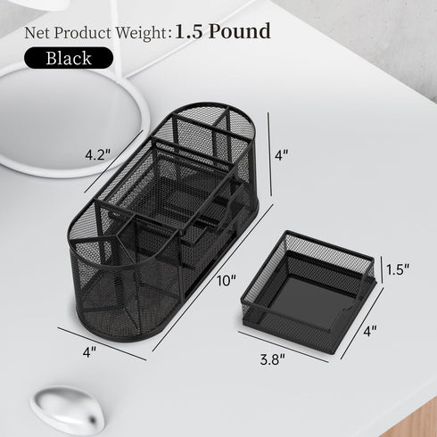 SUPEASY Mesh Desk Organizer with Drawers, Pen Holder for Office Supplies, Black
