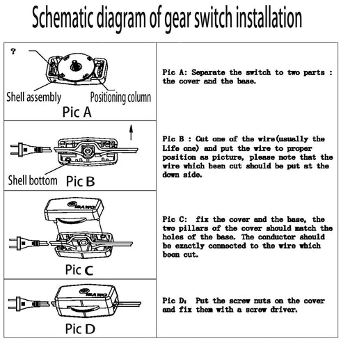 Inline Rotary Cord Switch Replacement Gear Rotary Switch Direct Plug-in Light Wire Switch for Lamp Cord