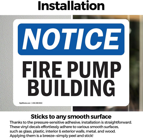 (2 Pack) Fire Pump Building OSHA Notice Sign, 14 Inch X 10 Inch Vinyl Decal, Weather Resistant for Workplace