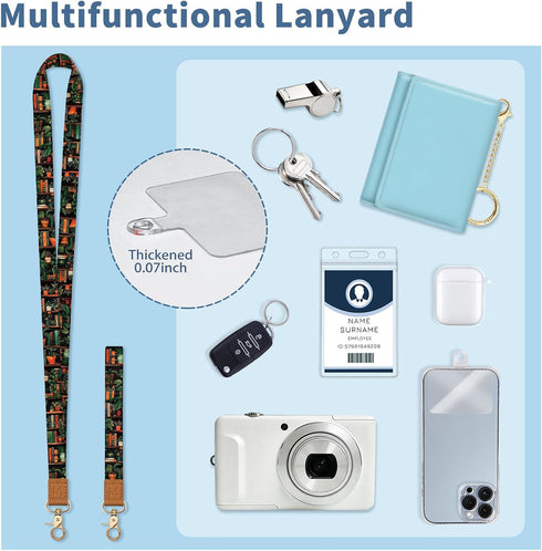 Lanyard Wallet with Id Badge Holder, Bookshelf RFID Small Keychain Wallet Women Wristlet, Cute Zipper Credit Card