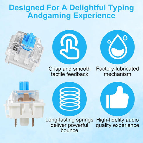 Gsbnjuy 30Pcs 3 Blue Switch Replacement, PIN Mechanical Keyboard Switches, Clicky with Strong Tactile Feedback