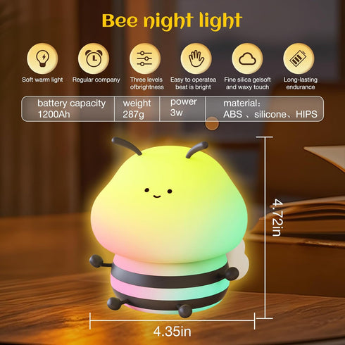 YSCYQ 3 Changing,7colors Bee Night Light For Kids, Squishy Lamp, Animal Night Light, Levels Of Brightness,Kids Lamp