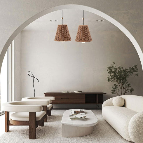 5.9in Clip-On Chandelier Lamp Shades Cone Imitation Rattan Lamp Shades Replacement Clip on Lamp Shade for Floor Lamp