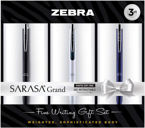 Zebra Pen Sarasa Grand Gel Pen Gift, White/Black/Navy Barrel, Medium Point 0.7mm, Black Ink, 3 Count