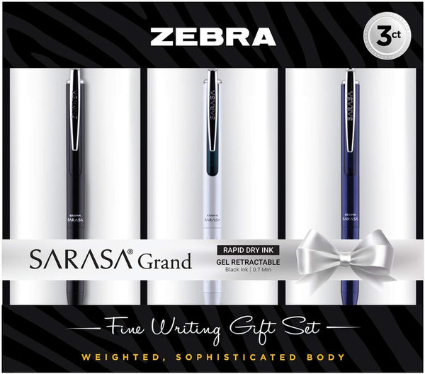 Zebra Pen Sarasa Grand Gel Pen Gift, White/Black/Navy Barrel, Medium Point 0.7mm, Black Ink, 3 Count